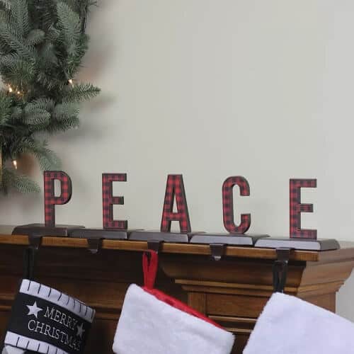 Black and Red Buffalo Plaid Peace Christmas Stocking Holders