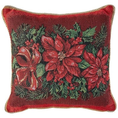 Christmas Poinsettia Design Throw Pillow