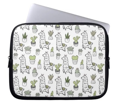 Cute Alpaca & Cactus Pattern Laptop Sleeve
