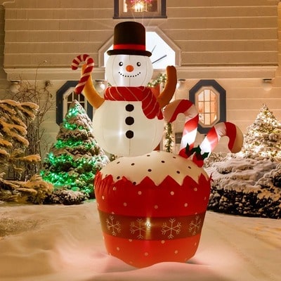 Festive Frosty Snowman with Cupcake Inflatable