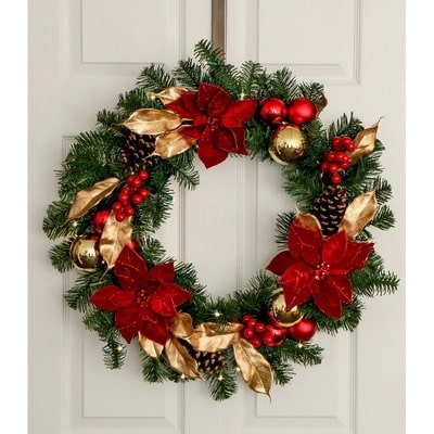 Handcrafted Faux 26'' Poinsettia Wreath