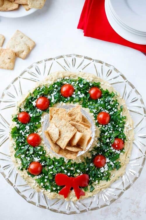 Easy Christmas Appetizer Hummus Wreath