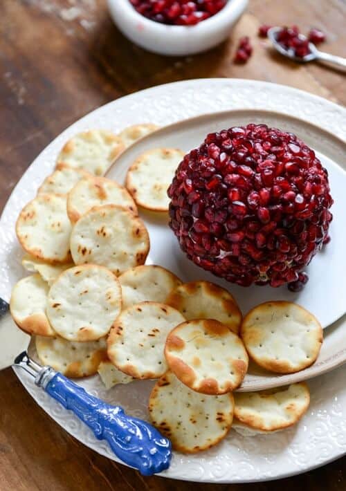 Pomegranate Jeweled White Cheddar, Toasted Almond and Crispy Sage Cheese Ball
