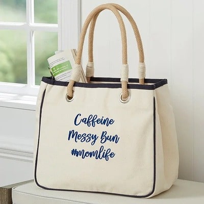 Embroidered Canvas Rope Tote