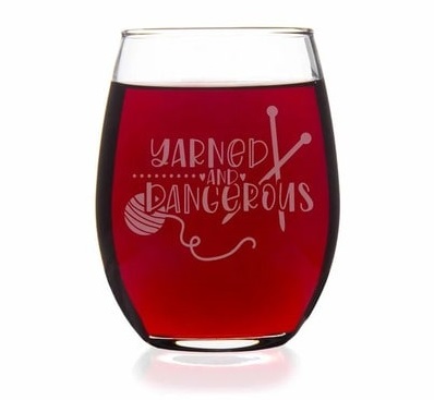 Yarned And Dangerous Knitting Stemless Wine Glass