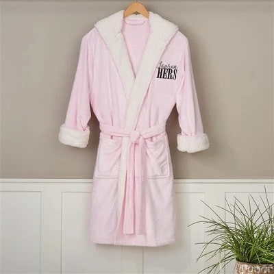 Hers Embroidered Sherpa Hooded Fleece Robe