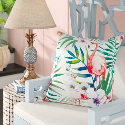 Tropical Flamingo Floral Throw Pillow