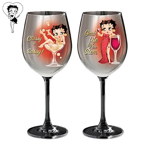 Betty Boop Classy And Sassy Wine Glasses Set Of 2 - Wine Gifts for Mom