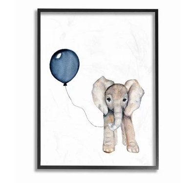 'Baby Elephant with Blue Balloon' Wall Decor