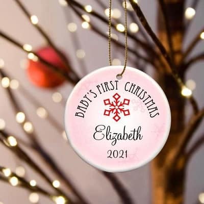 Personalized Baby Girl's First Christmas Ceramic Ornament 