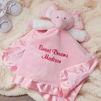 Personalized Elephant Baby Blankie - Pink - Personalized Baby Gifts for Girls