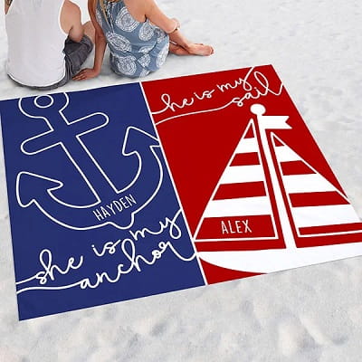 Nautical Couple Personalized Beach Blanket