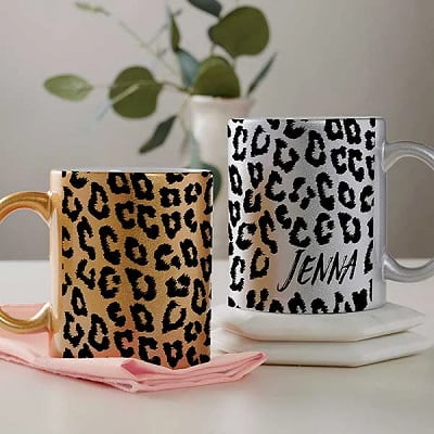 Personalized Glitter Leopard Print Coffee Mug
