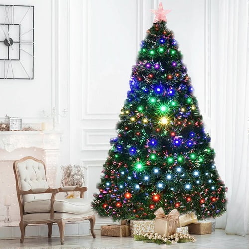 LED Xmas Tree Fibre Optic Christmas Tree Multicoloured Lights Rainbow Pre-Lit UK 