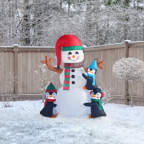 Penguins Building Snowman Christmas Inflatable