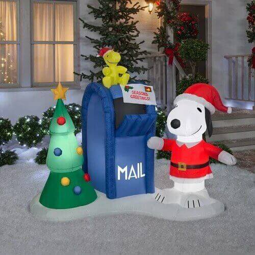 Snoopy and Woodstock Mailbox Scene Peanuts Christmas Inflatable