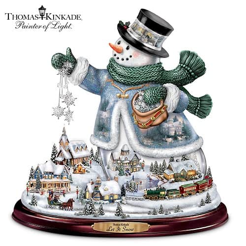 Thomas Kinkade Snowman With Lights, Animated Train, Music