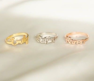 Unique Dainty Scripted Name Ring