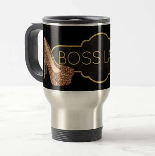 Boss Lady Chic Gold Glitter High Heels Travel Mug