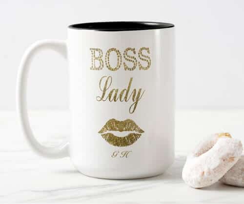 Elegant Gold Glitter BOSS Lady Monogrammed Two-Tone Coffee Mug