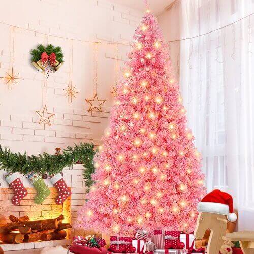 7.5ft. Full-Shaped Pink Christmas Tree with Lights