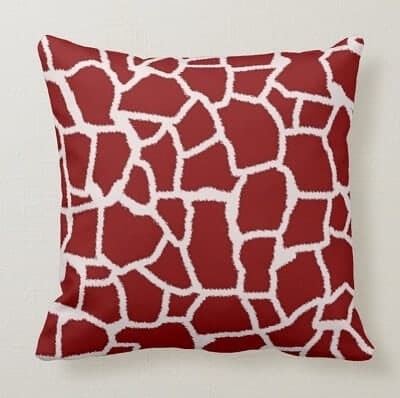 Dark Red Giraffe Animal Print Throw Pillow