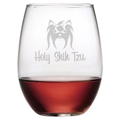 Holy Shih Tzu Stemless Wine Glass