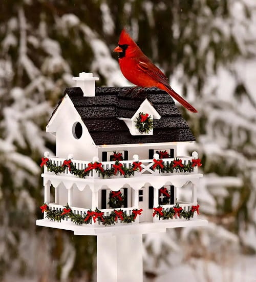 Christmas Cottage Birdhouse - Christmas Themed Birdhouses