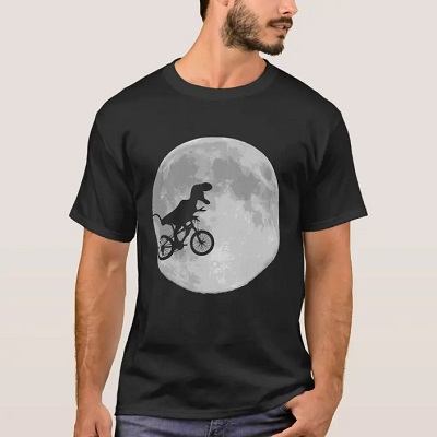 Dinosaur on a Bike In Sky With Moon T-Shirt