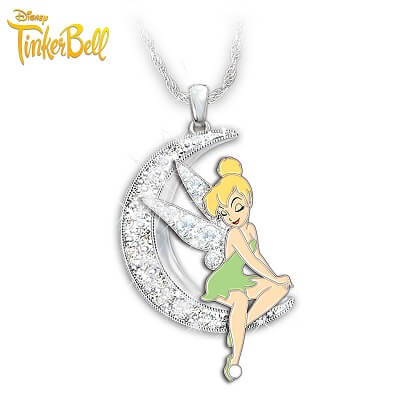 Disney Dream, Wish, Believe Tinkerbell Swarovski Crystal Moon Necklace