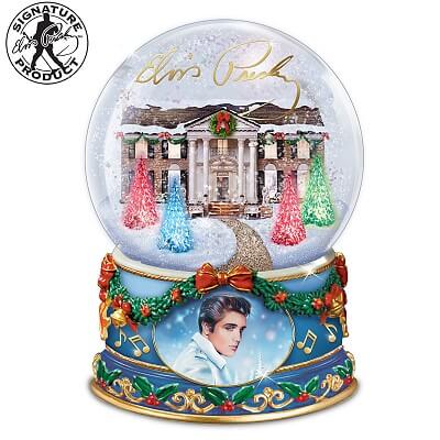 Elvis Presley Light-Up Christmas Glitter Globe Plays Blue Christmas