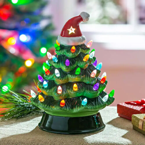 Ceramic Christmas Tree with Santa Hat