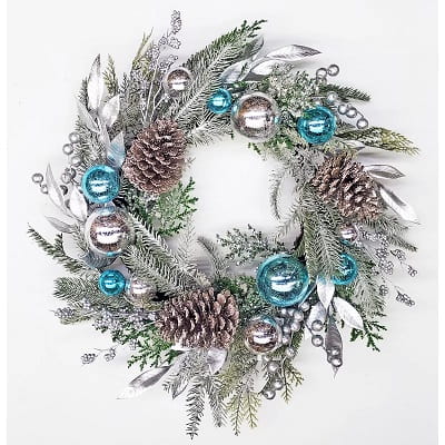 Christmas Wreath with Ornaments and Pinecones