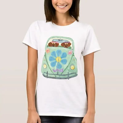 Dachshund Hippies In Their Flower Love Mobile T-Shirt