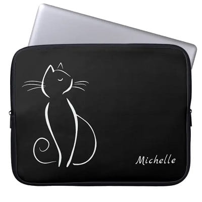 Personalized Minimalist White Cat Laptop Sleeve