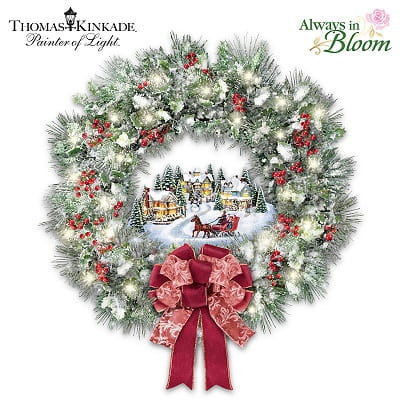 Thomas Kinkade "A Holiday Homecoming" Lighted Musical Wreath