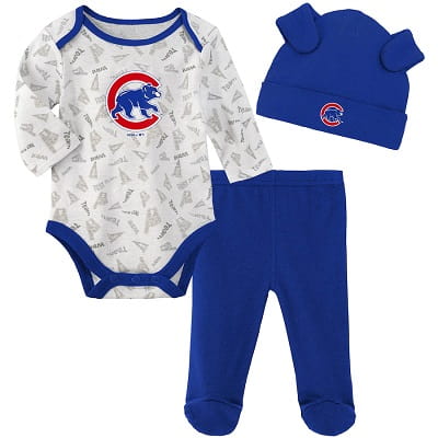 Chicago Cubs Newborn & Infant Bodysuit, Pants & Knit Hat Set