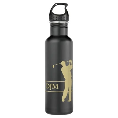 Gold Monogram Silhouette Golfer Stainless Steel Water Bottle