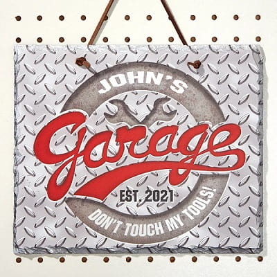 His Garage Rule Personalized Slate Plaque