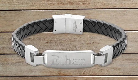 Personalized Leather Bracelet with Silver Plate