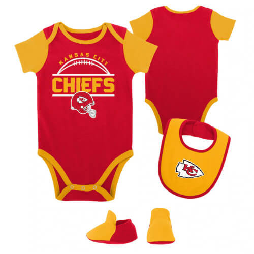 Kansas City Chiefs Baby Onesie, Bib & Booties Set