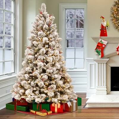Snowy 7.5' Frosted Green Pine Artificial Christmas Tree with 700 Clear White Lights Black Friday Deal