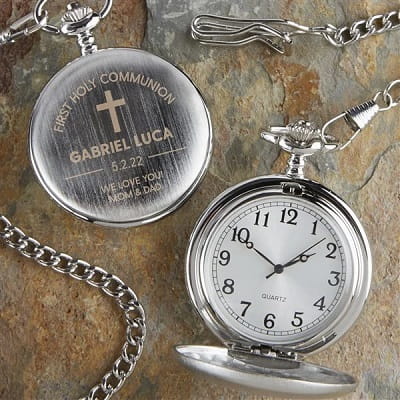 First Communion Engraved Silver Pocket Watch