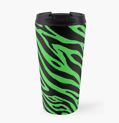 Green and Black Zebra Print Travel Mug
