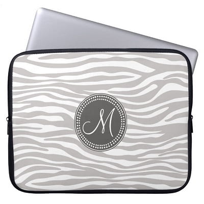Monogrammed Zebra Print Laptop Sleeve