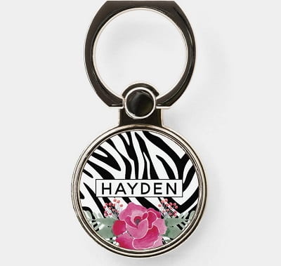 Zebra and Floral Personalized Phone Ring Stand