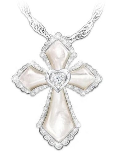 Pearl And Diamond Cross Necklace for Granddaughter