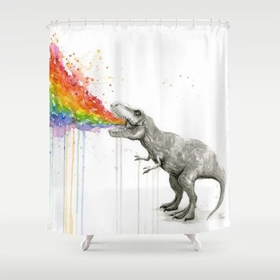 Dinosaur Rainbow Puke Taste the Rainbow Watercolor Shower Curtain