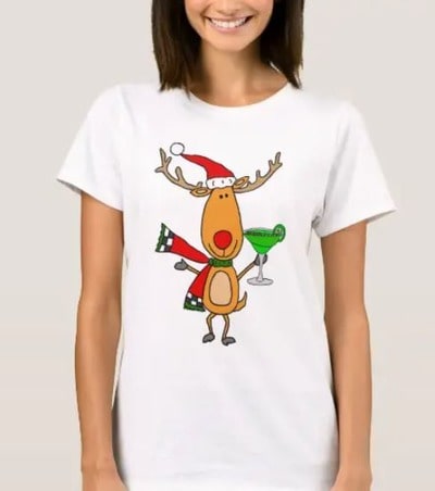 Funny Reindeer Drinking Margarita Christmas T Shirt