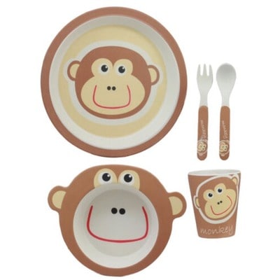 Monkey 5 Pc Organic Bamboo Dinnerware Set For Kids